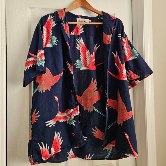 H&M L.O.G.G. Label of Graded Goods 100% Cotton Men's XL Navy Blue Hawaiian Shirt - Picture 1 of 8